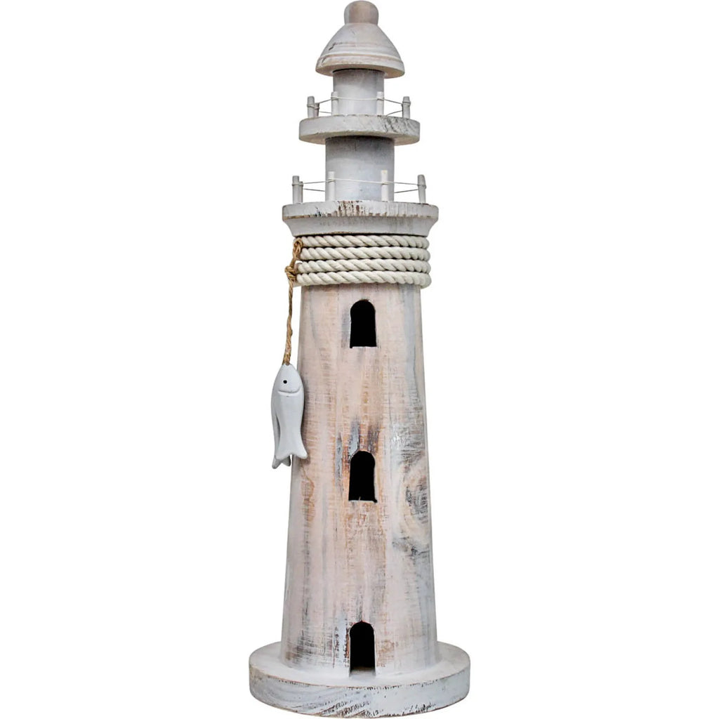 White Wash Small Lighthouse Wooden Ornament