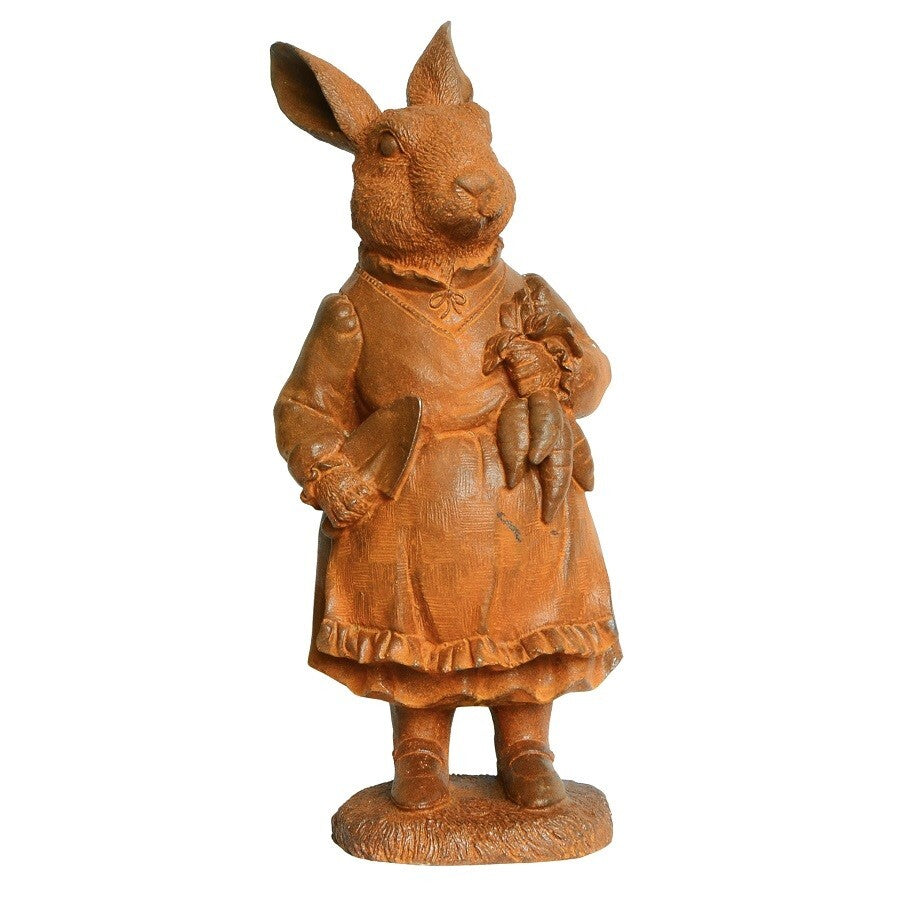 Large Rusted Cast Iron Mother Rabbit Garden Statue Metal Garden Art