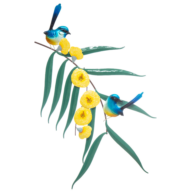 Blue Wrens Golden Wattle Metal Wall Art