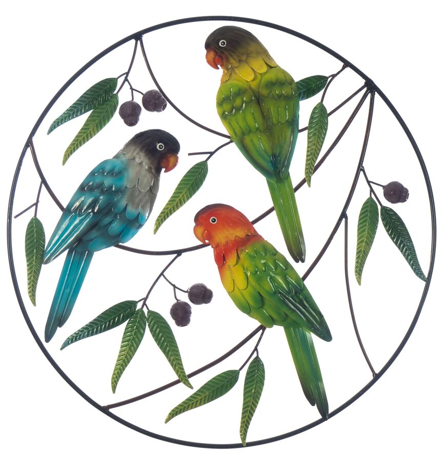 Parrot Gumnuts Trio Round Metal Wall Art