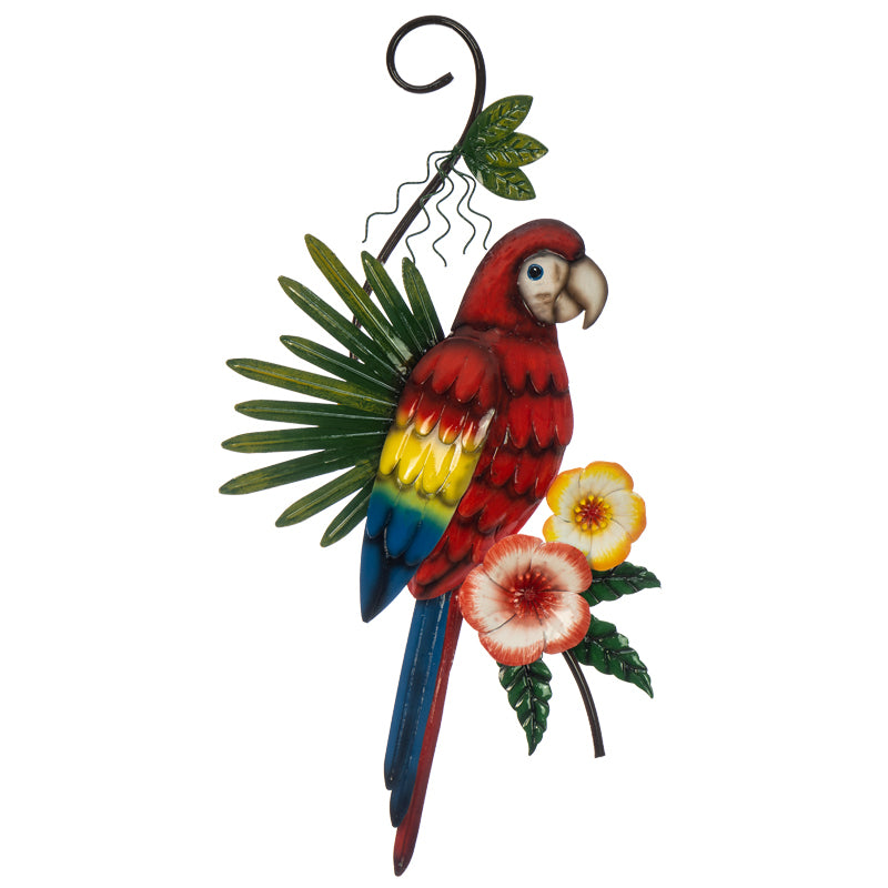 Red Parrot Hibiscus Metal Wall Art