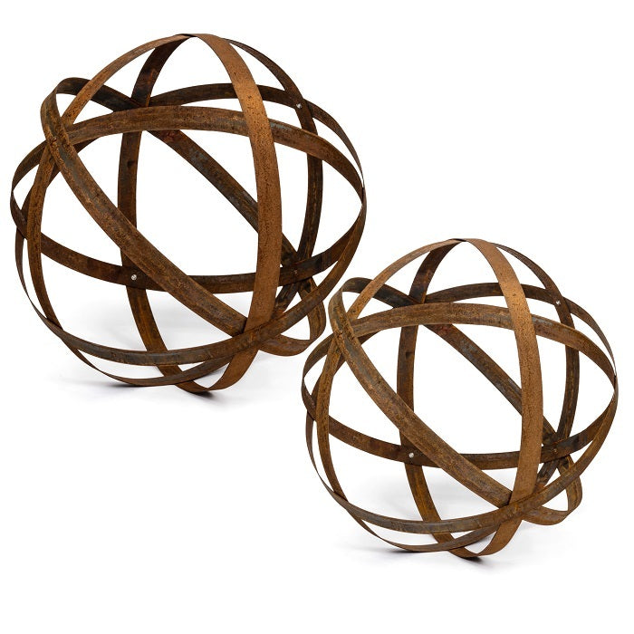 Australian Rusted Sculptural Ball Set of 2 Garden Art