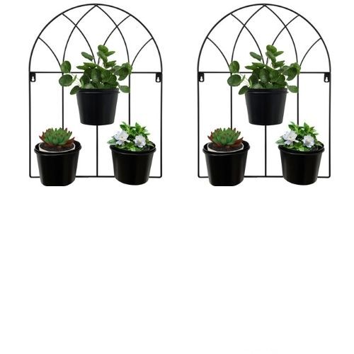 Black Arched 3 Pot Metal Wall Planters Set 2