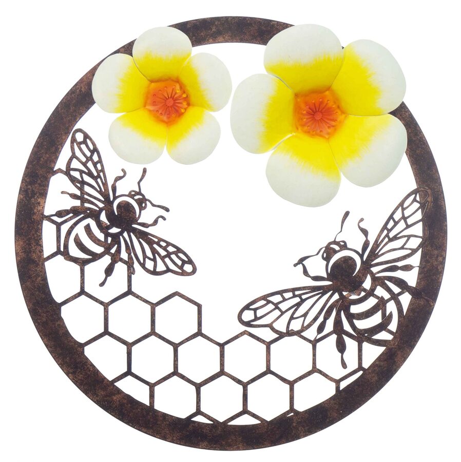 Frangipani Bees Metal Wall Art