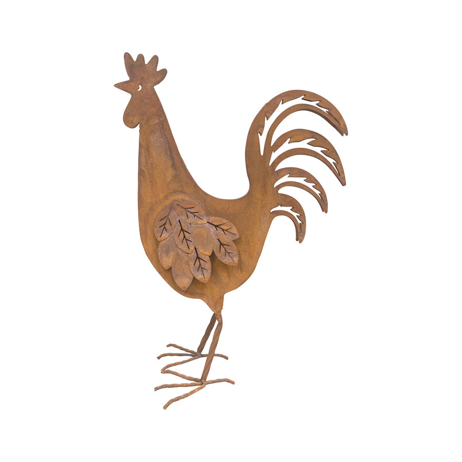 Rust Laser Cut Rooster Metal Garden Art