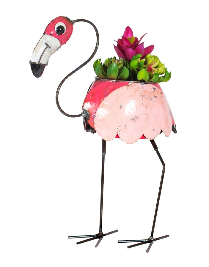 EEIEEIO Baby Flamingo Planter Recycled Metal Garden Art