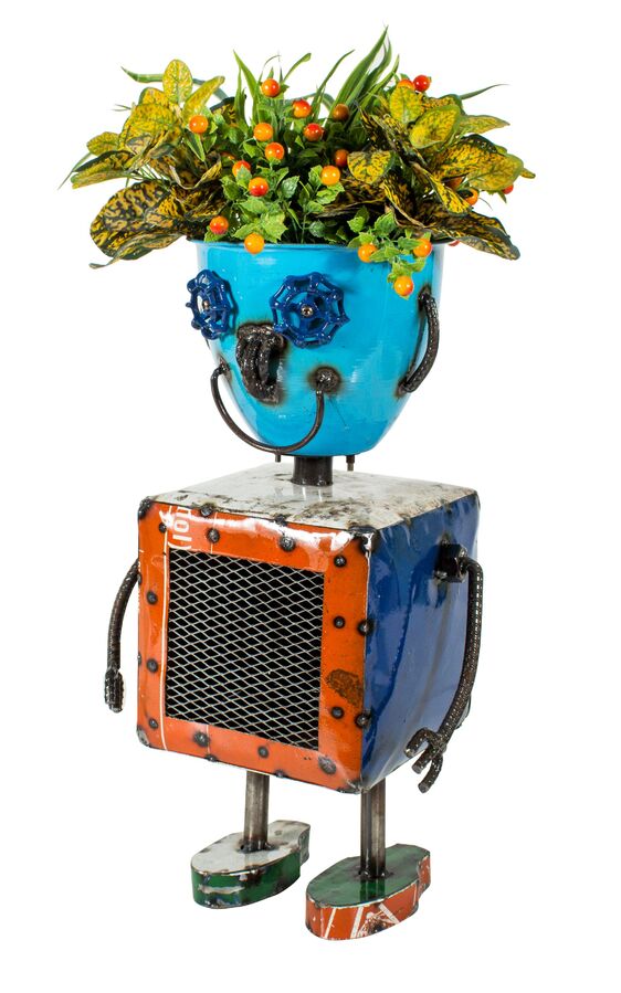 EEIEEIO Barnyard Robot Planter Recycled Metal Garden Art