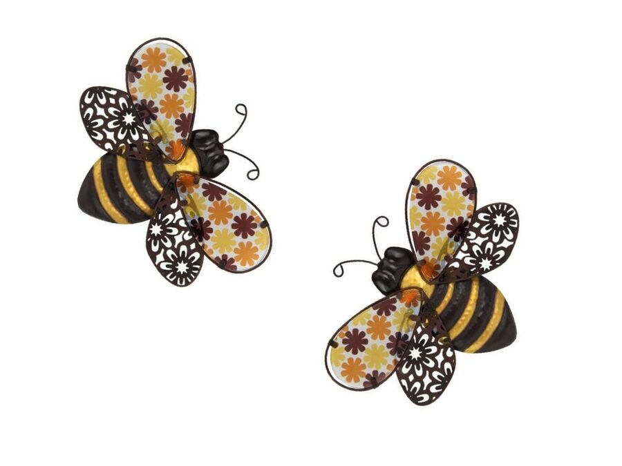 Buzzing Bee Flower Metal Wall Art Set 2