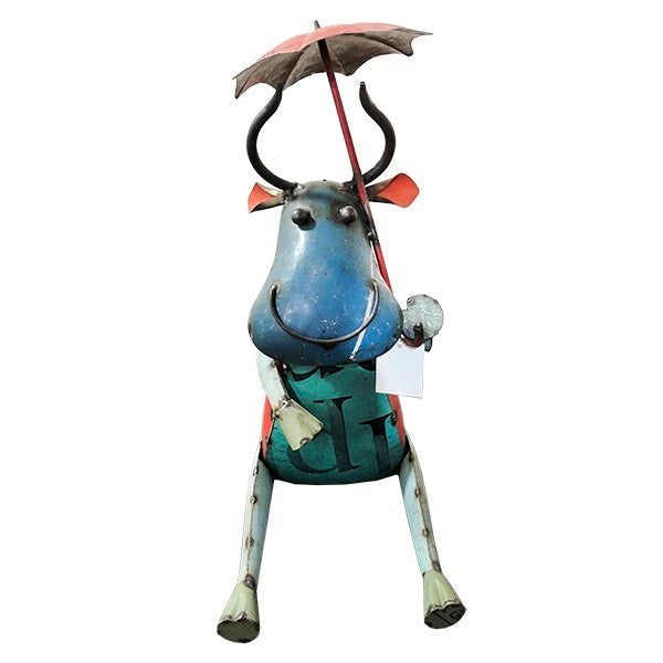 Cow Rain Ready Recycled Handmade Garden Sculpture