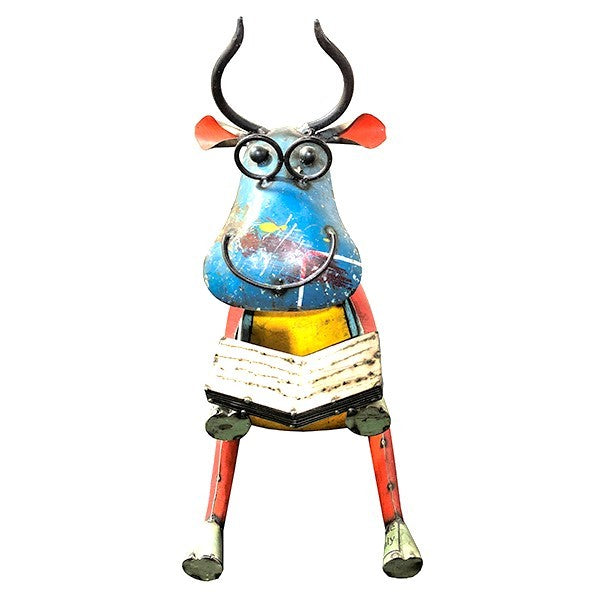 Cow Scholar Recycled Handmade Garden Sculpture