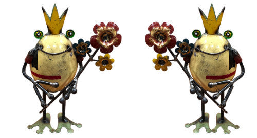 Set 2 Frog King Flowers Recycled Garden Art