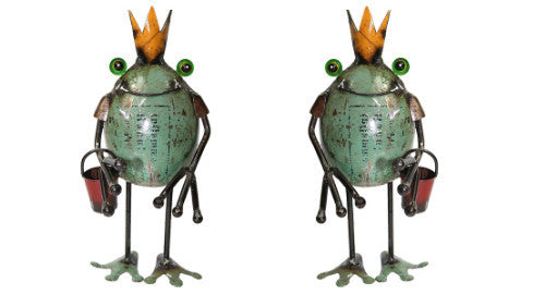 Set 2 Frog King Bucket Recycled Garden Art