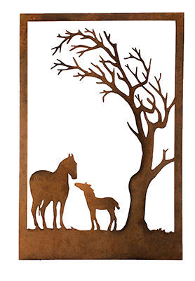 Horses under Tree Metal Garden Wall Panel