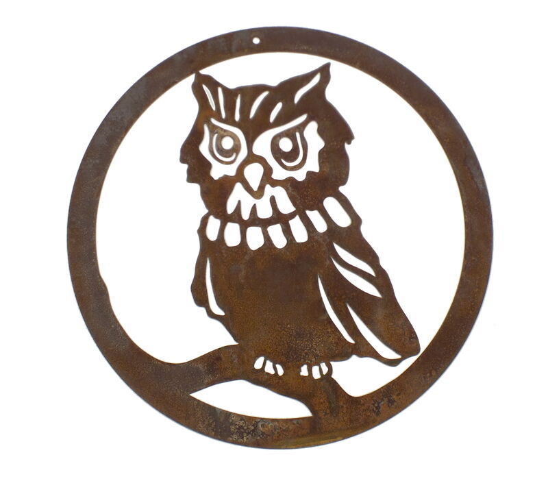 Round Owl Rust Metal Wall Art